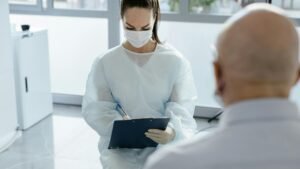 nurse talking to participant